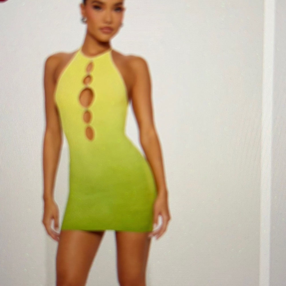NWT GRADIENT SEAMLESS MICRO MINI DRESS INTENSE YELLOW/GREEN. SIZE S